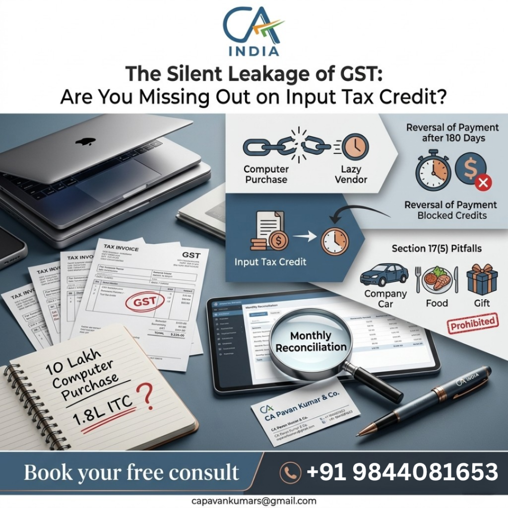 The Silent Leakage of GST: Are You Missing Out on Input Tax Credit? ca pavan kumar gst itc compliance bangalore gstr2b guide