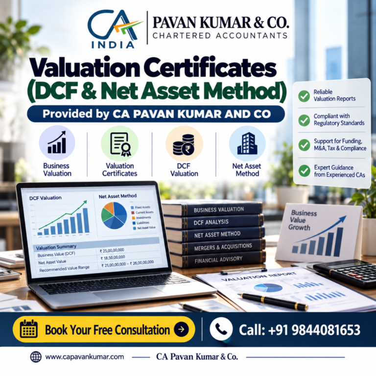 Valuation Certificates (DCF & Net Asset Method) by CA Pavan Kumar & Co.